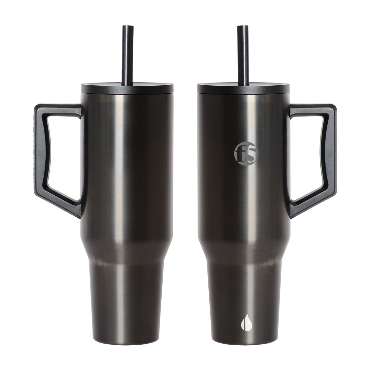 ELEMENTAL 40 OZ COMMUTER TUMBLER WITH HANDLE AND STRAWS - GUNMETAL