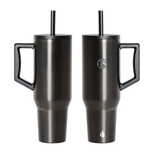 ELEMENTAL 40 OZ COMMUTER TUMBLER WITH HANDLE AND STRAWS - GUNMETAL